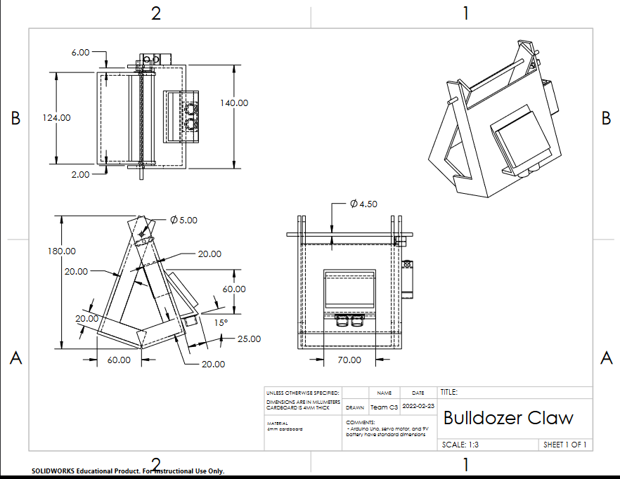 claw 2D engineering drawing